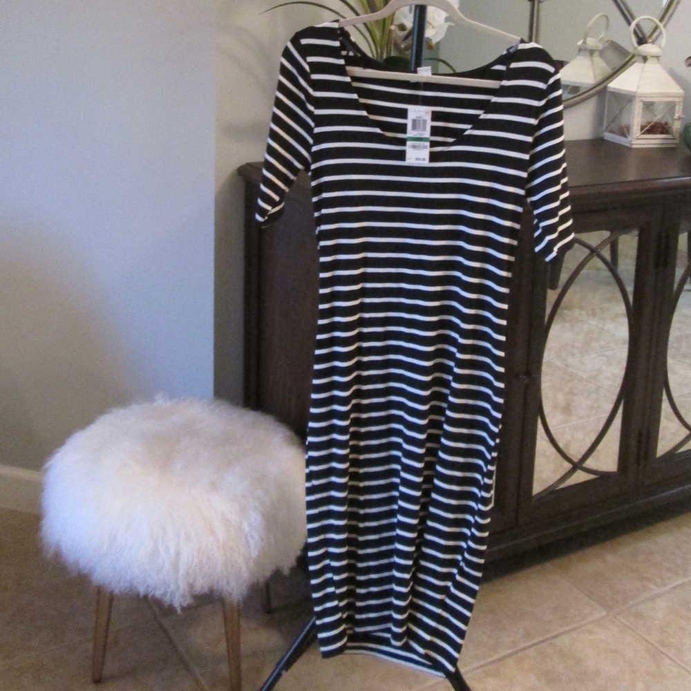 BarIII Fitted Black and White Stripe Midi dress